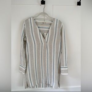 Faherty S Linen Beach Days Long Sleeve Striped Tunic Cover Up
